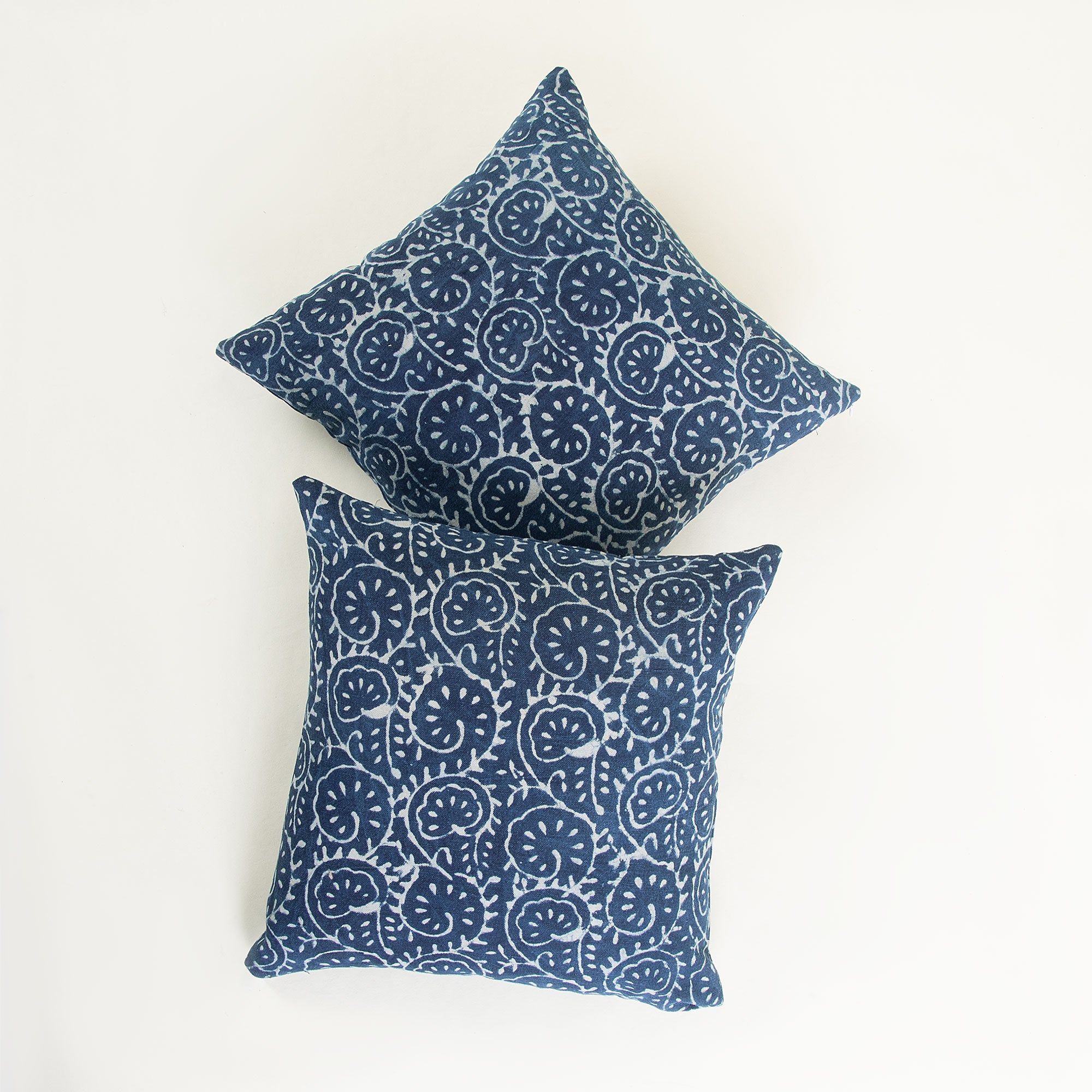 Hand Block Print Cotton Indigo Canvas Cushion Cover
